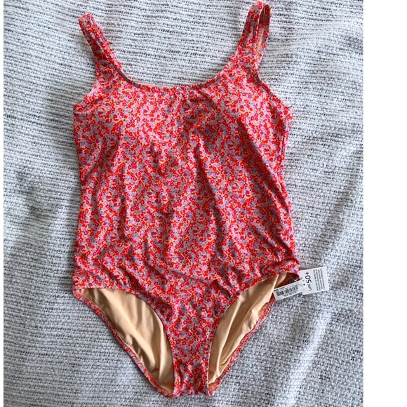 One Piece Amazon Swimsuit Women XL Pink Floral UPF 50+ NWT Peach Micro - Picture 2 of 10